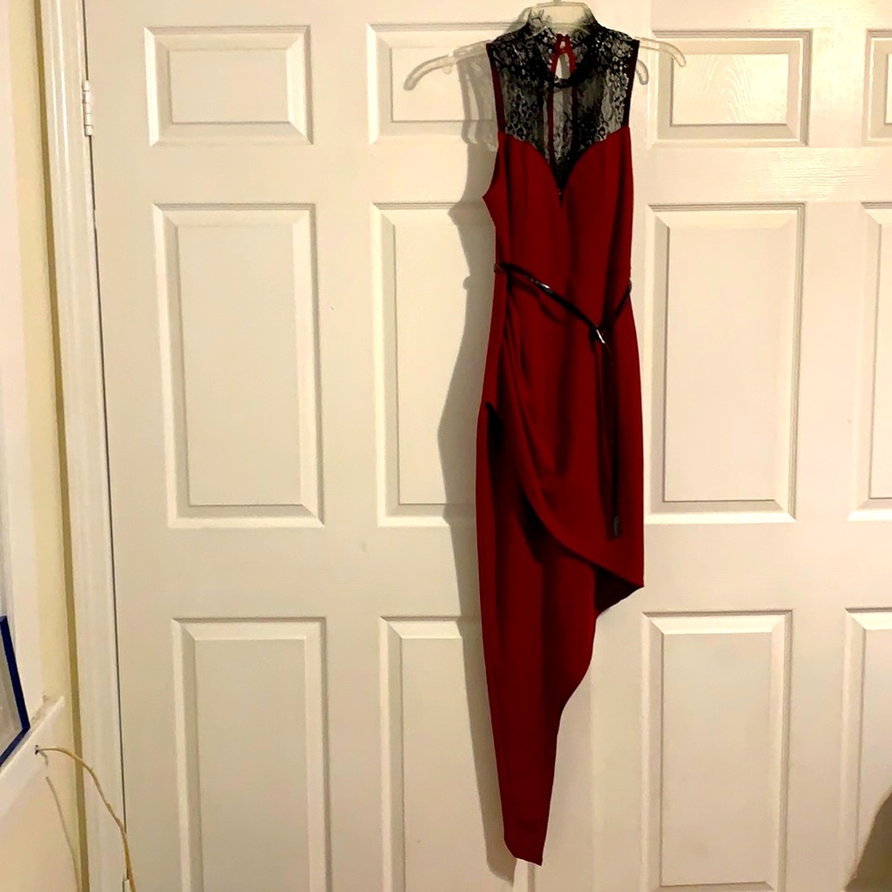 Burgundy and Black Gorgeous Asymmetrical Dress